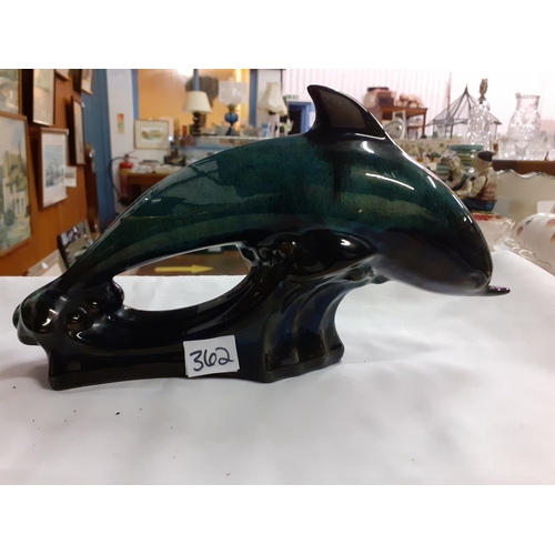 362 - Blue Mountain Pottery Green Drip Glaze Dolphin Length c.31cm (c.12”).