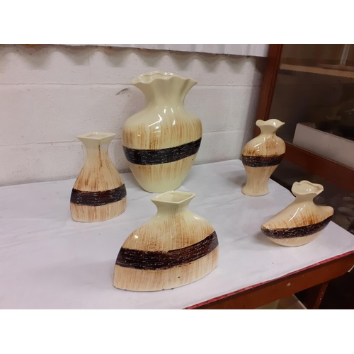 376 - Set of Five Vases with Poppy Decor.