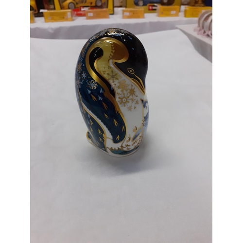 438 - Royal Crown Derby Penguin and Chick Paperweight with Gold Stopper.