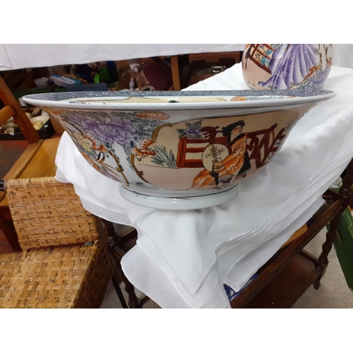 444 - Oriental Hand Decorated Toilet Jug & Bowl Set.