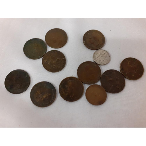 469 - 10 Old Farthings & Other Coins.