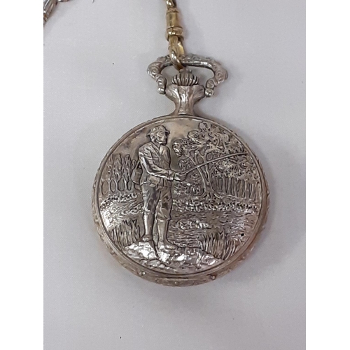 477 - Oriosa Pocket Watch with Fisherman Case along with Silver Chain - working.