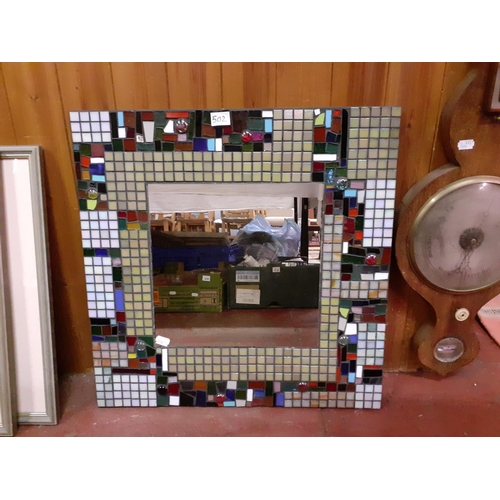 502 - 54cm Square Framed Mosaic Mirror.