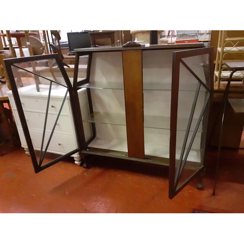 566 - Art Deco Style Glazed Display Cabinet with Two Glass Shelves - approx 49