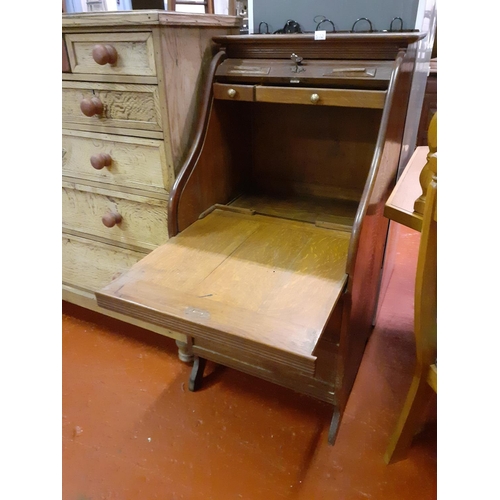 570 - Ladies Roll Top Writing Desk Over Two Drawers - 118cm tall x 60cm wide x 61cm deep.