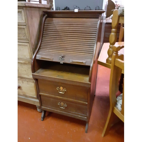 570 - Ladies Roll Top Writing Desk Over Two Drawers - 118cm tall x 60cm wide x 61cm deep.