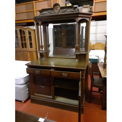 594 - Large Oak Mirrored Back Sideboard Over Two Drawers & Double Cupboard - approx 2m tall, 120cm wide & ... 