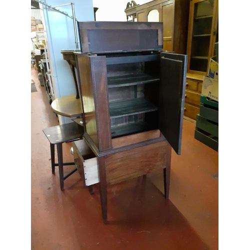 595 - Vintage Inlaid Mahogany Cupboard with Half Lift Top & Mirrored Door on Straight Legs with Single Dra... 