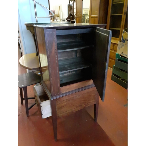 595 - Vintage Inlaid Mahogany Cupboard with Half Lift Top & Mirrored Door on Straight Legs with Single Dra... 