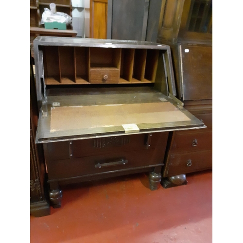 602 - Solid Oak Art Deco Style Bureau with Drop Front over Four Drawers.