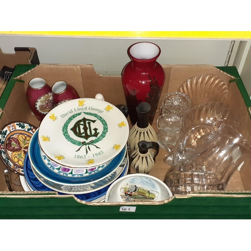 61 - Box of China & Glassware Include Aynsley, Royal Albert, Cut Glass Jug etc.