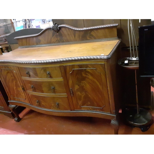 612 - Large Mahogany Serpentine Front Three Drawer, Two Door Sideboard on Ball & Claw Feet - 5ft long x 22... 