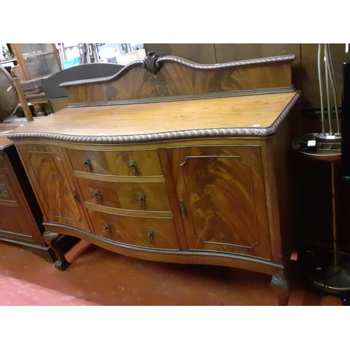 612 - Large Mahogany Serpentine Front Three Drawer, Two Door Sideboard on Ball & Claw Feet - 5ft long x 22... 