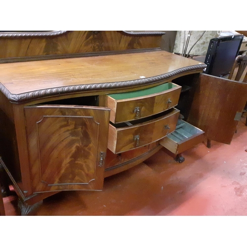 612 - Large Mahogany Serpentine Front Three Drawer, Two Door Sideboard on Ball & Claw Feet - 5ft long x 22... 