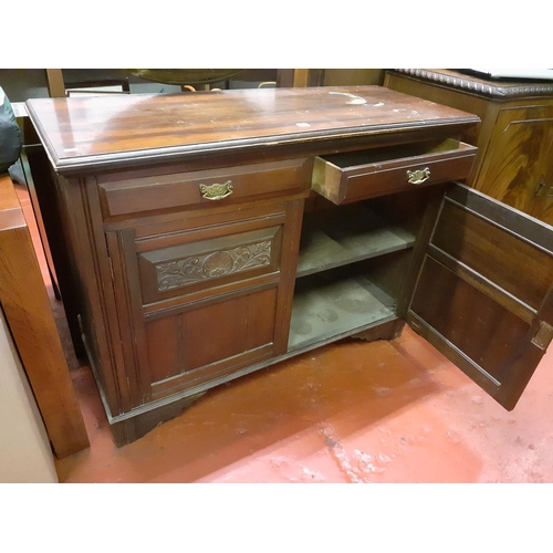 614 - Vintage Oak Carved Front Two Drawer Over Two Door Cabinet.