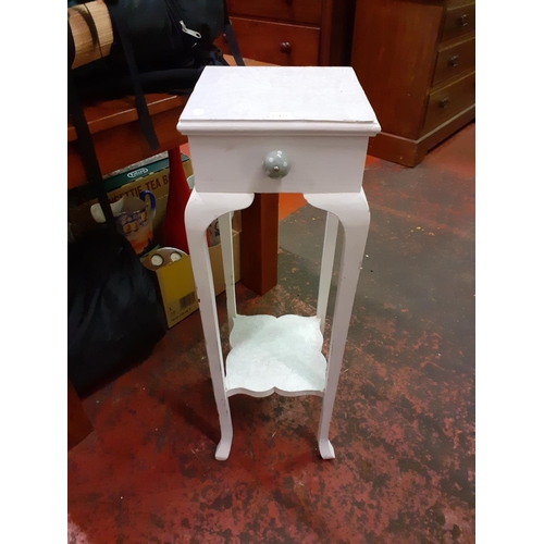 615 - White Two Tier Plant Stand with Faux Drawer.