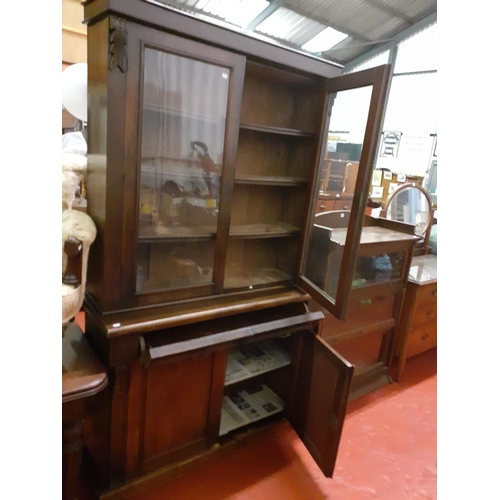 618 - Glazed Top Bookcase Over Double Cupboard & Secretaire Drawer.