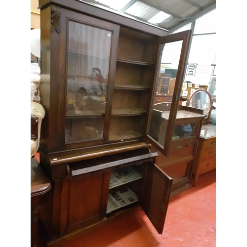 618 - Glazed Top Bookcase Over Double Cupboard & Secretaire Drawer.