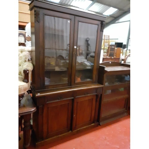 618 - Glazed Top Bookcase Over Double Cupboard & Secretaire Drawer.