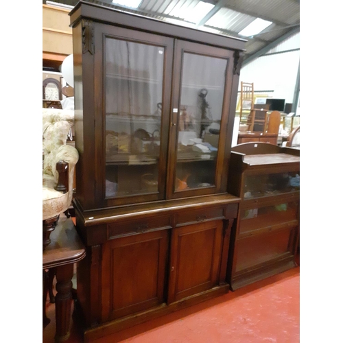 618 - Glazed Top Bookcase Over Double Cupboard & Secretaire Drawer.