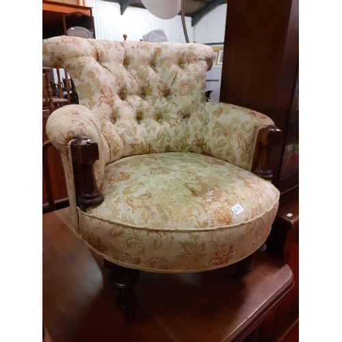 619 - Victorian Carved Walnut Frame Button Back Nursing Chair on Casters.