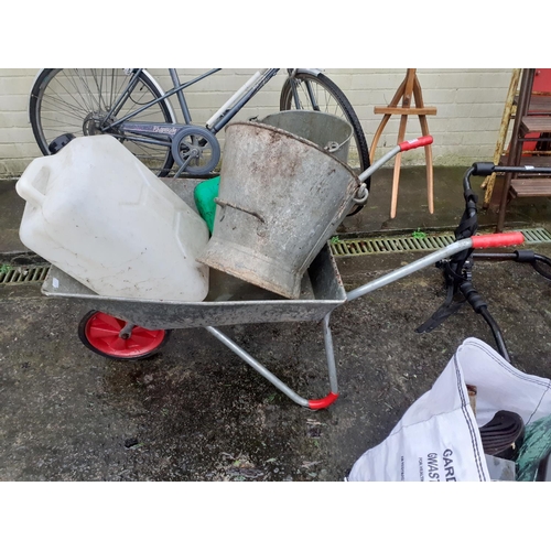 649 - Aluminium Wheelbarrow & Contents to Include Petrol Cannisters, Buckets etc.