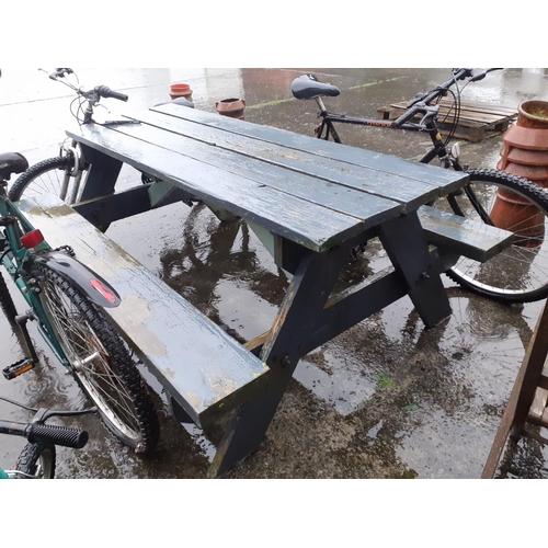 653 - Large Solid Oak Garden Table with Bench Seats - 180cm long.