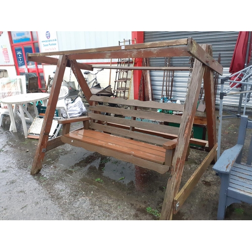 660 - Large Wooden Triple Swing Seat.