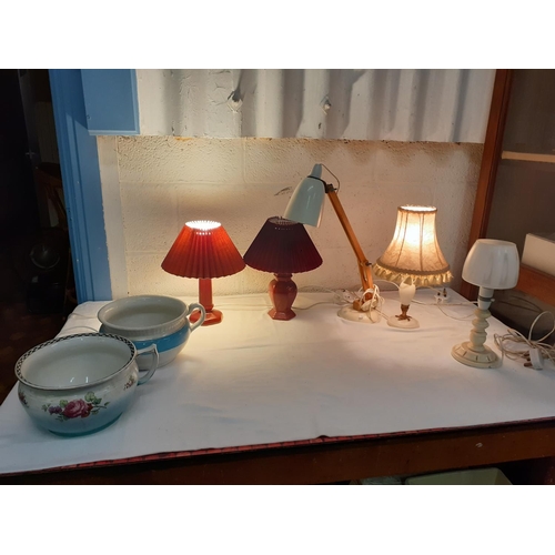 87 - Box to Include Desk Lamp, Table Lamps & Chamber Pots.