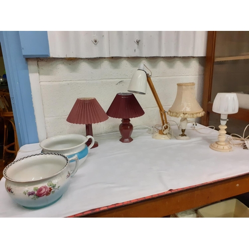 87 - Box to Include Desk Lamp, Table Lamps & Chamber Pots.