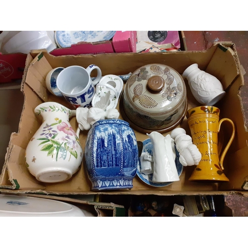 9 - Box of China to Include Royal Worcester Leaf Jug, Blue & White China, Cherub Figures etc.