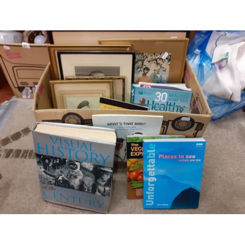 90 - Box of Assorted Framed & Glazed Pictures, Frames & Books.