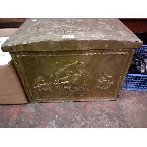 109 - Dome Topped Brass, Ship Scene Log Box.