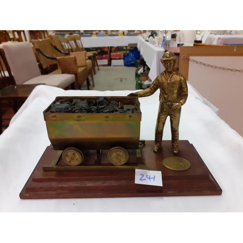 241 - Brass Miner & Cart Scene on Plinth.