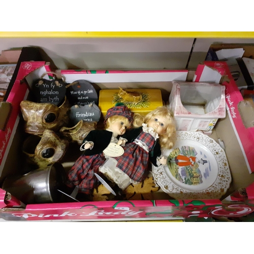 28 - Box to Include Leonardo Dolls, Trio of Frogs, Jersey Butter Dish & Lid, Tankard etc.