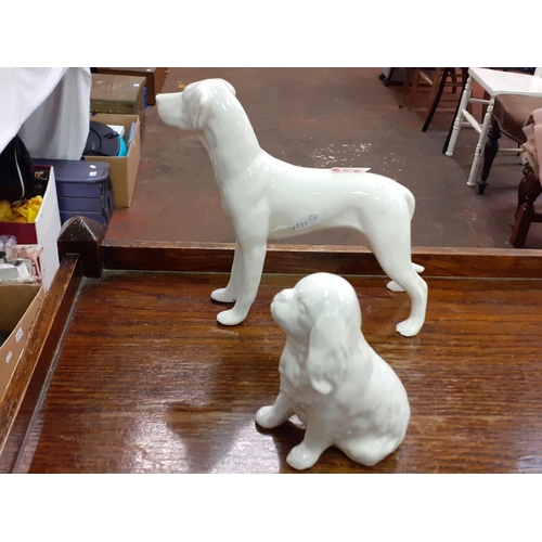 328 - Pure White Ceramic Great Dane & King Charles Spaniel Figures.