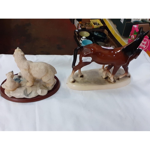 341 - Ceramic Bay Mare & Foal Figure along with Polar Bear Figure on Plinth.