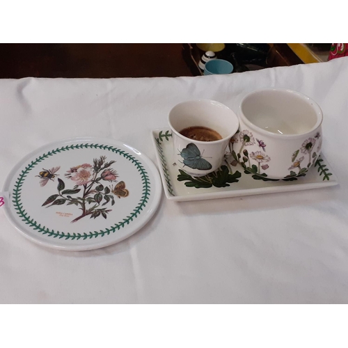 343 - Portmeirion Botanic Garden Scented Candle, Teapot Stand, Footed Sugar Bowl & Butter Dish.