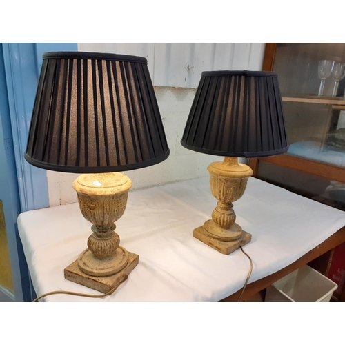 371 - Pair of Matching Table Lamps with Vintage Urn Style Bases & Black Shades.