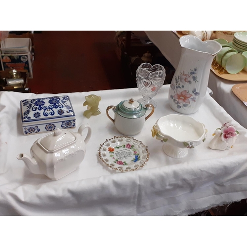 378 - Tray to Include Sadler Cube Teapot, Princess House Floral Encrusted Tazza, Klimax Lidded Sugar etc.