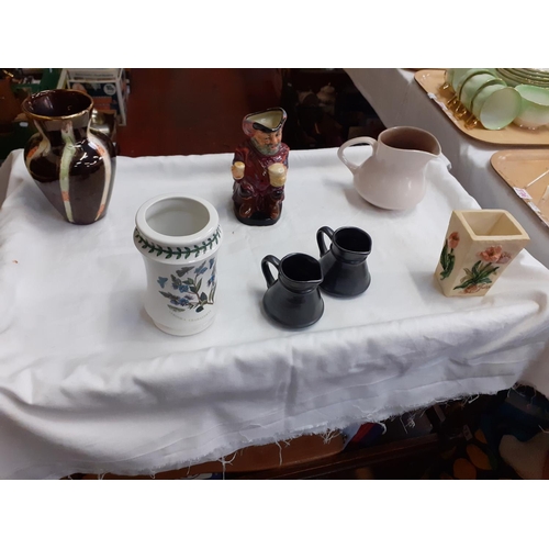 379 - Tray to Include Poole Pottery, Schudehill Vase, Portmeirion Vase, Royal Doulton Jug (A/f) & Prinknas... 