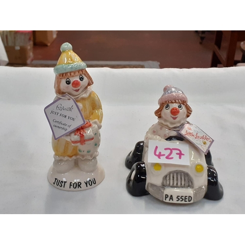 427 - Beswick Little Lovables ‘Passed’ Clown in Car Figure LL 7 & ‘Just for You’ Clown with Present Figure... 