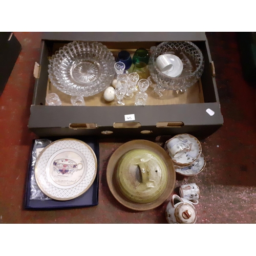 45 - Box to Include Cut Glass Glasses & Bowls, Oriental Part Tea Set etc.