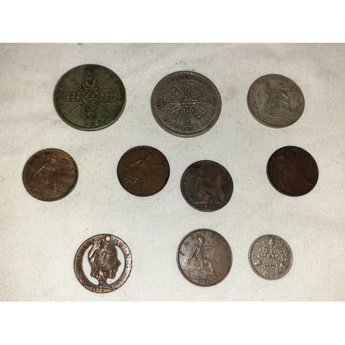 464 - Queen Victoria Farthing 1879, Two George V Florins, George V Shilling 1926, George V Threepence 1931... 