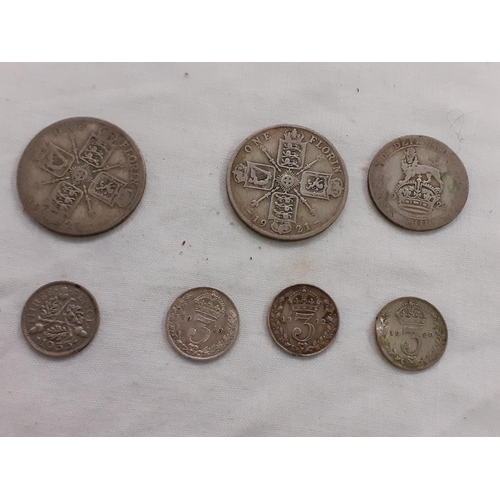 472 - George V Silver Threepence 1912, Silver Threepence 1913, Threepence 1920, Threepence 1933, Two Flori... 