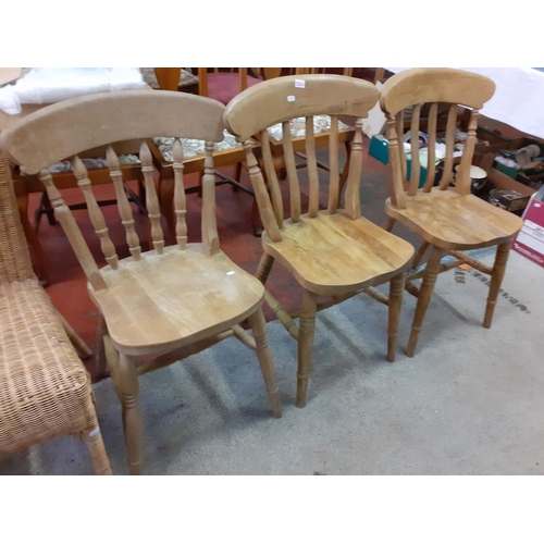 526 - Set of Three Solid Pine Dining Chairs.