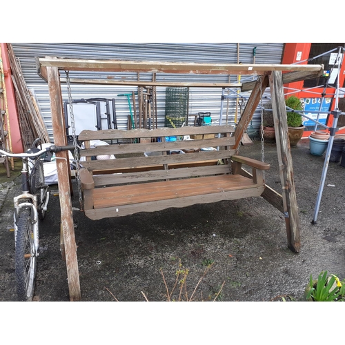 668 - Large Wooden Triple Swing Seat.