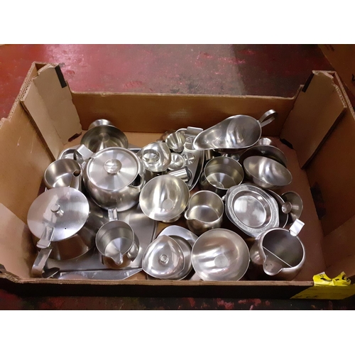 67 - Box of Stainless Table Ware to Include Teapots etc.