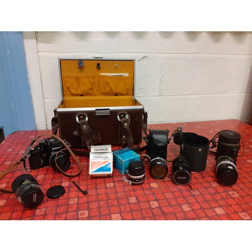 239 - Solid Vintage Camera Case with Selection of Cameras Including Nikon & Tmron along with Lenses by Viv... 