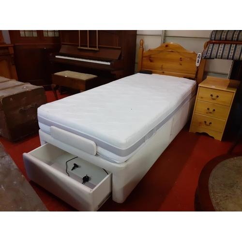 671 - Single Electric Adjustable Bed with Pine Headboard, Single End Drawer & Mattress.